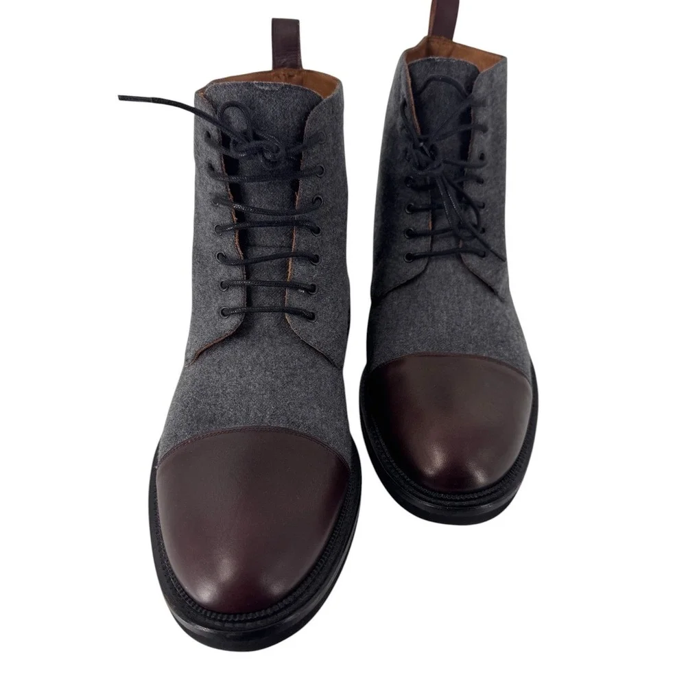 Taft Jack Boot Mens 12 Grey Wool Brown Leather Cap Toe Lace Up Handcrafted Spain
